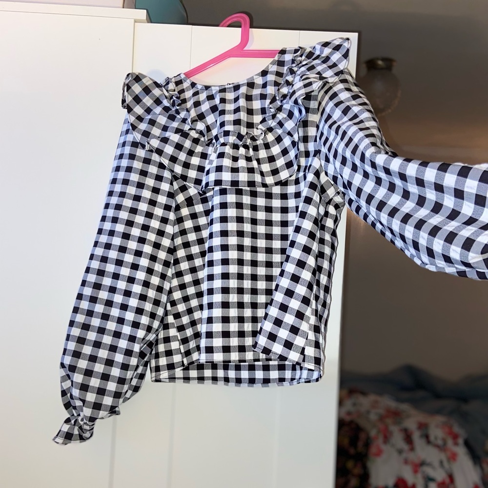 Gingham ruffle shirt XS